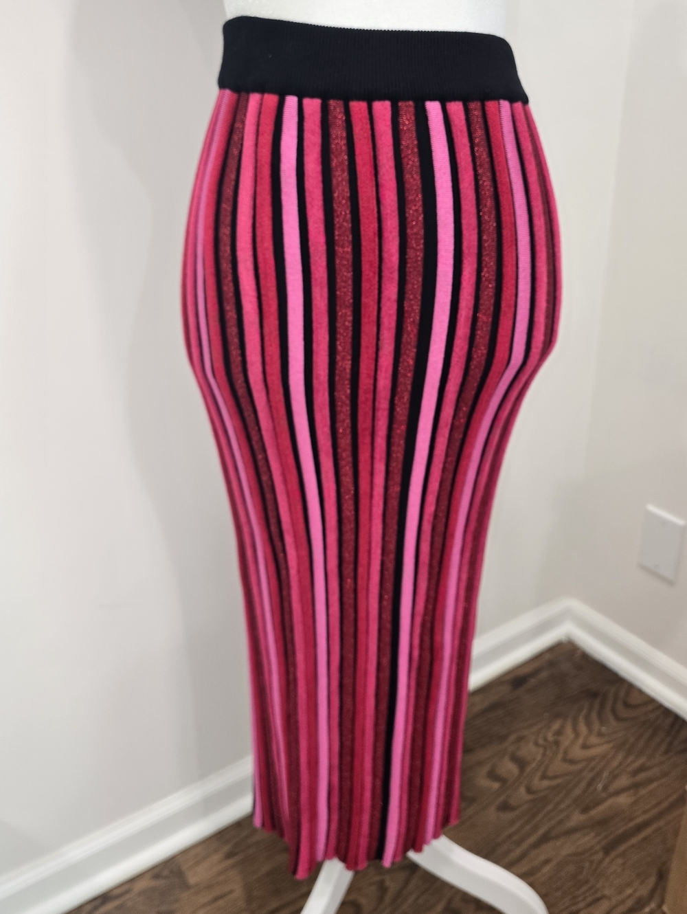 Emporio Sirenuse Pink & Black Vertical Stripe Knit Skirt - Picture 2 of 7